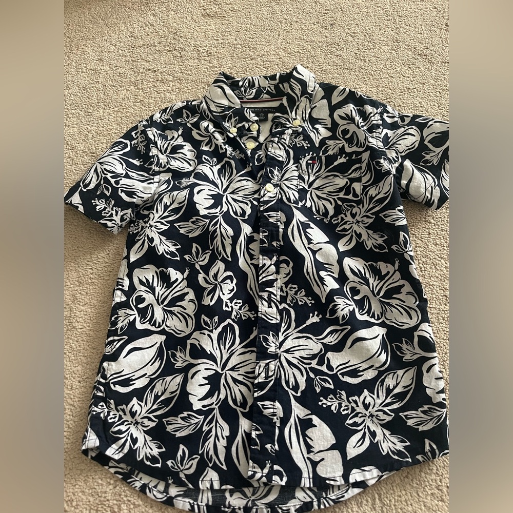 Floral Navy and White boys Shirt Tommy Hilfiger